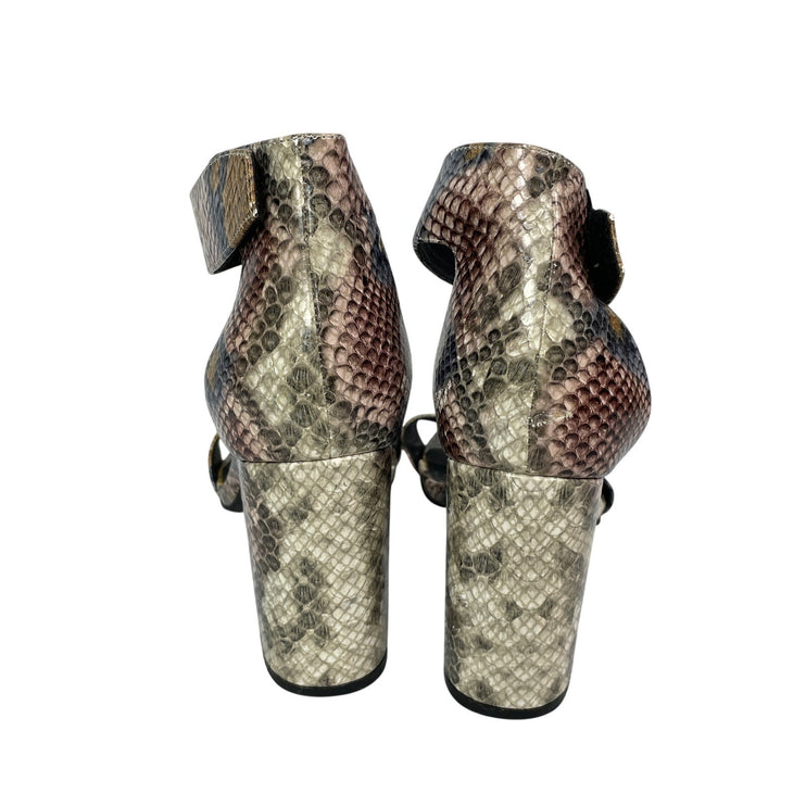 Jeffrey Campbell Lindsay Snakeskin Block Heels Open Toe Strappy Heels Sandals 8