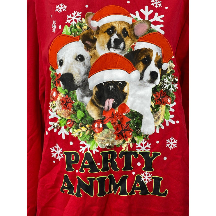 NEW Well Worn LA Women's Red Party Animal Dog Christmas Sweatshirt Top Size L