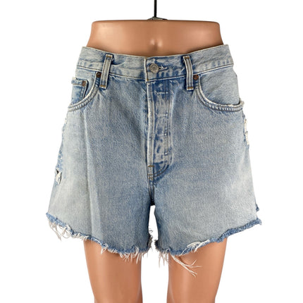 Agolde Stella Blue Light Wash High Rise Distressed Cut Off Denim Shorts Size 30
