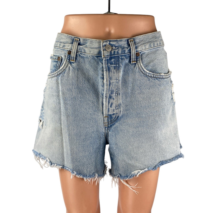 Agolde Stella Blue Light Wash High Rise Distressed Cut Off Denim Shorts Size 30