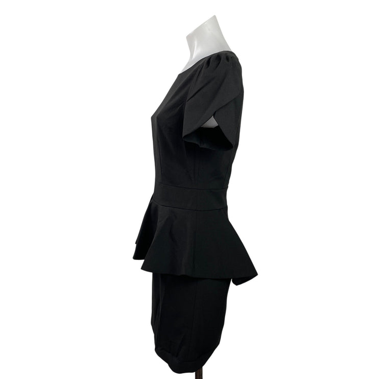 Vertigo Womens Black Short Puff Sleeve Peplum Zipper Mini Shift Dress Size XS
