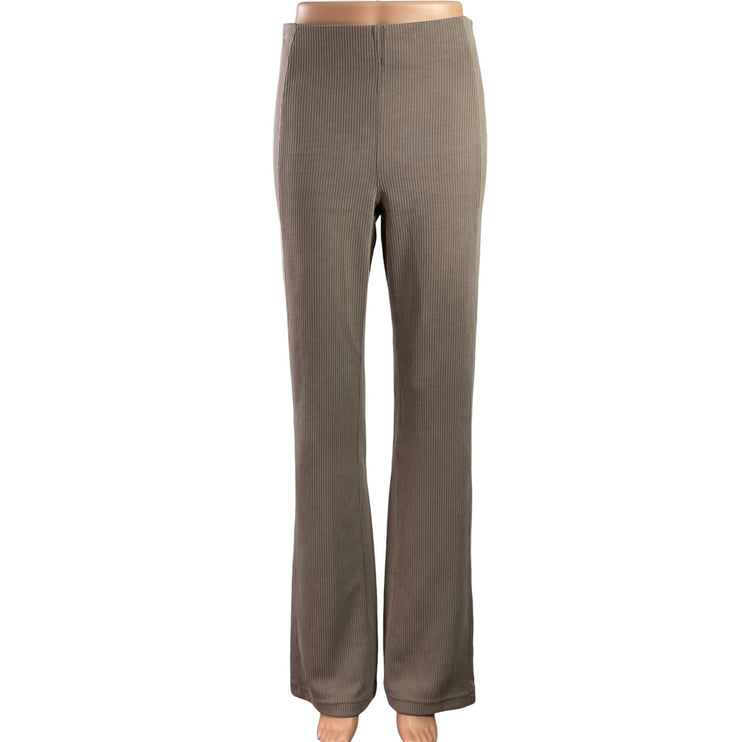 Lululemon Women's Beige Taupe Ribbed Knit High Rise Flare Trousers Pants Size 6