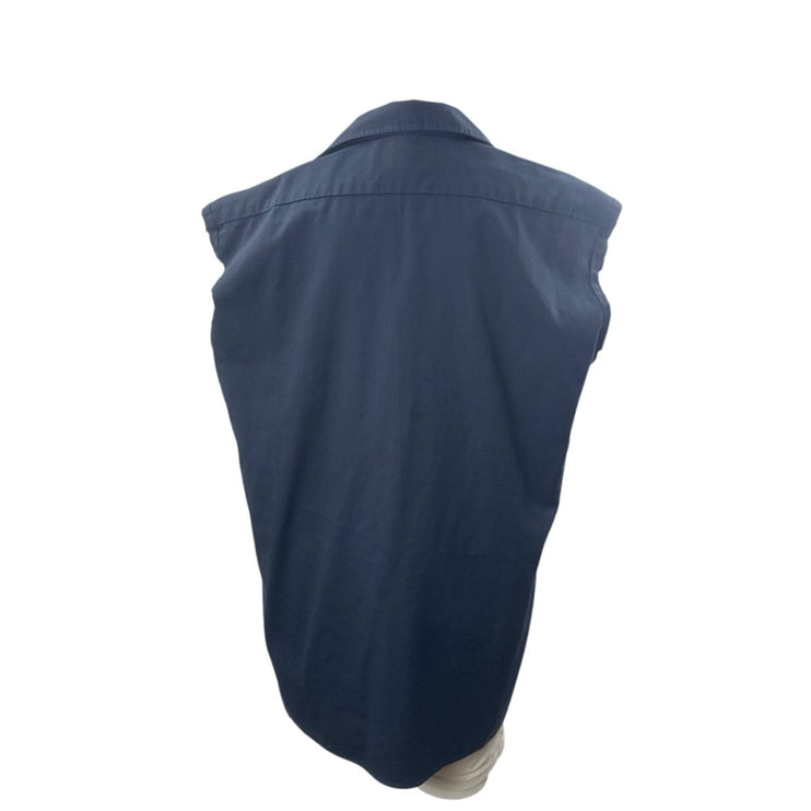 Dickies Men Navy Blue Workwear Pocket Cutoff Sleeve Button Down Shirt Top Size L