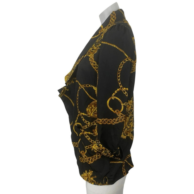 One Way Black Gold Graphic Print 3/4 Sleeve Single Breasted Blazer Coat Jacket S