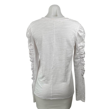 Free People We The Free White Ruched Long Sleeve Crew Neck Blouse Top Size M