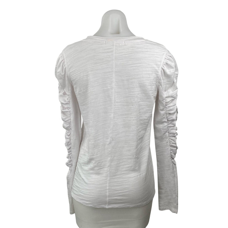 Free People We The Free White Ruched Long Sleeve Crew Neck Blouse Top Size M
