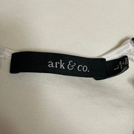 Ark & Co. Womens White Black Embroidered Eyelet V-neck Short Sleeve Blouse Top L