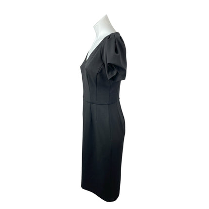 Maggy London Black Short Puff Sleeve V Neck Pencil Midi Sheath Dress Size 4