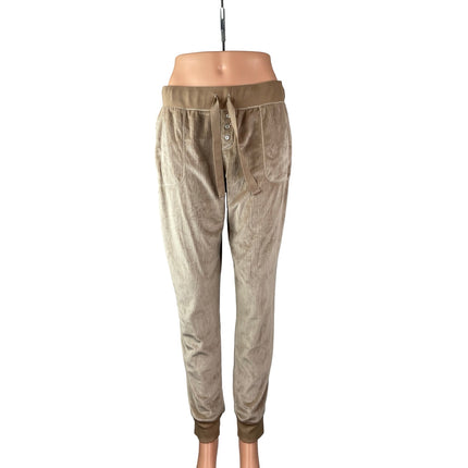 Womens Ribbed Velvet Velour Gym Activewear Tapered Trousers Jogger Sweat Pants M