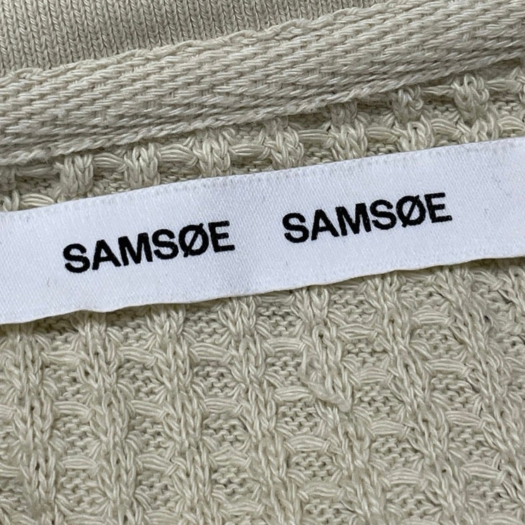 Samsoe Men's Cream Waffle Knit Thermal Short Sleeve Golf Polo Shirt Top Size M