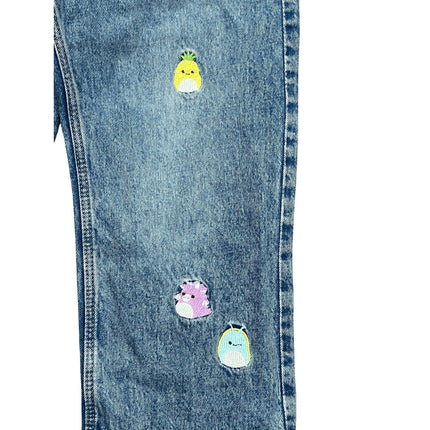 H&M Kids Girls Blue Character Embroidered Straight Wide Leg Denim Jeans Pants 5T