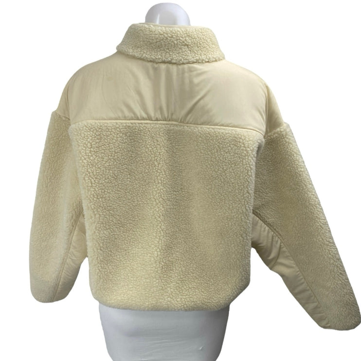 Madewell Women's Cream Faux Shearling Half Zip Long Sleeve Sweater Top Size M