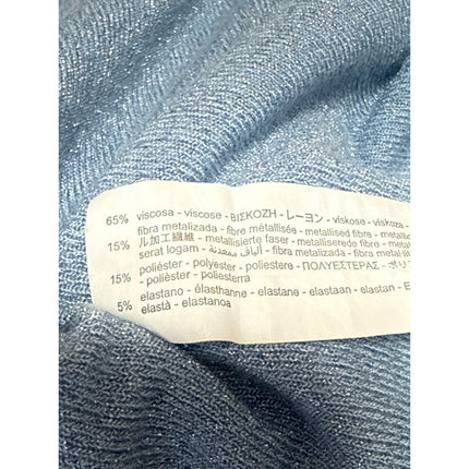 Zara Women's Blue Glitter Long Sleeve V Neck Button Polo Blouse Top Size XS