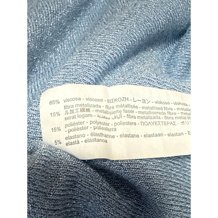 Zara Women's Blue Glitter Long Sleeve V Neck Button Polo Blouse Top Size XS