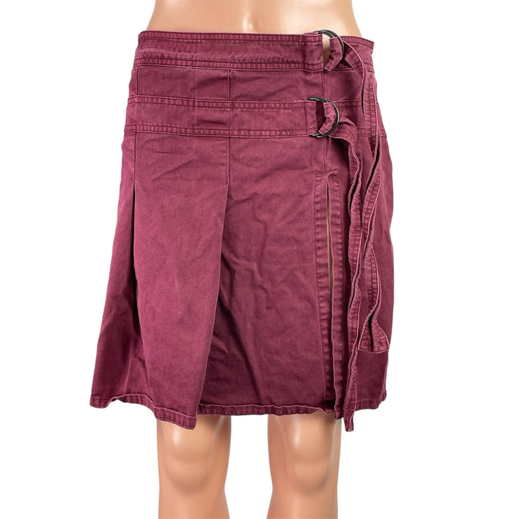 Urban Outfitters Kimchi Blue Burgundy Ginny Double Buckle Pleated Midi Skirt M