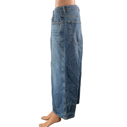 MNG Mango Women's Blue High Waist Slit Straight Midi Denim Jean Skirt Size M
