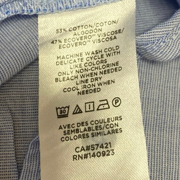 Ann Taylor LOFT Women's Blue Long Sleeve V-Neck Pleated Shirt Blouse Top Sz XXS