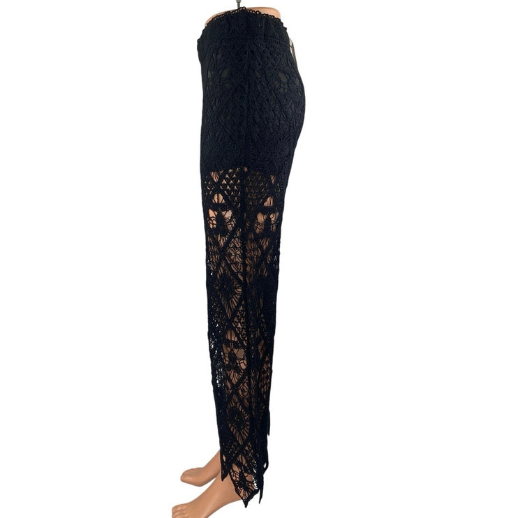 NEW Zara Black Crochet High Waist Sheer Wide Leg Cover Up Trousers Pants Size XS