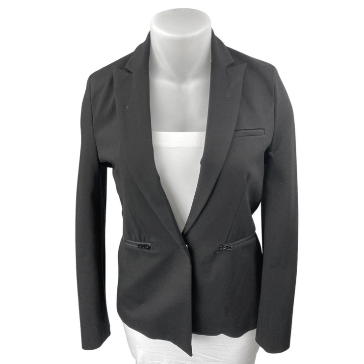 Women's Black Long Sleeve Single Breasted Notch Collar Blazer Coat Jacket Size M