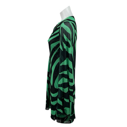 AFRM Green Black Zebra Long Sleeve Mesh Plunge Tie A Line Mini Dress Size XS