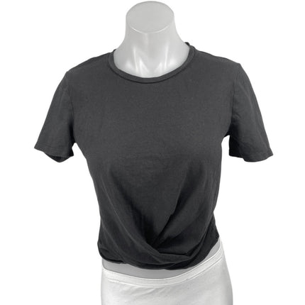 Zara Women's Black Short Sleeve Twist Front Crew Neck Crop T Shirt Tee Top Sz M