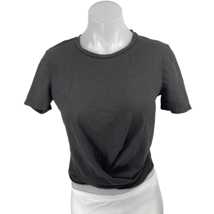 Zara Women's Black Short Sleeve Twist Front Crew Neck Crop T Shirt Tee Top Sz M