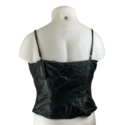 NEW Lamarque Yasmine 100% Leather Black Ruched Sleeveless Cami Crop Tank Top XL