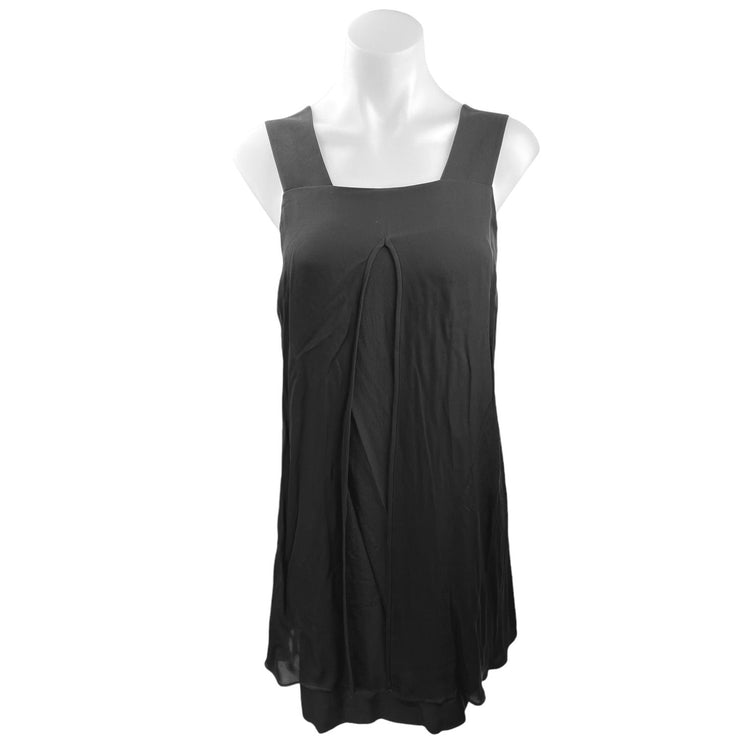 Theory Lylin Black 100% Silk Double Georgette Sleeveless Layered Mini Dress 12