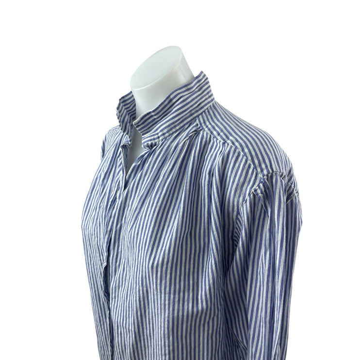 Frame Women's Blue White Striped Long Sleeve Button Down Shirt Tunic Top Size S