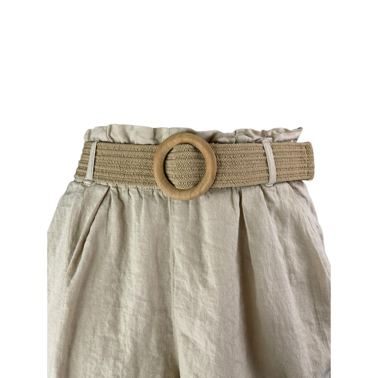 Zara Women's Beige High Waisted Belted Wide Leg Paper bag Mini Shorts Size XS