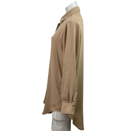 Tahari Women's Brown Long Sleeve Collared Button Down Relaxed Shirt Tunic Top M