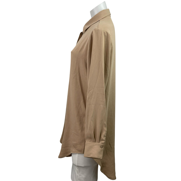 Tahari Women's Brown Long Sleeve Collared Button Down Relaxed Shirt Tunic Top M