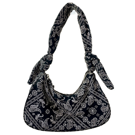 Zara Women's Black Paisley Bandana Print Hobo Boho Y2k Shoulder Handbag OS
