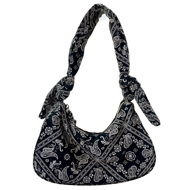 Zara Women's Black Paisley Bandana Print Hobo Boho Y2k Shoulder Handbag OS