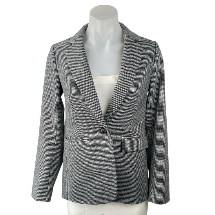 Ann Taylor LOFT Black Houndstooth Elbow Patch Long Sleeve Blazer Coat Jacket 0