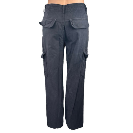 Zara Black Straight Wide Leg High Rise Cargo Trousers Denim Jeans Pants Size