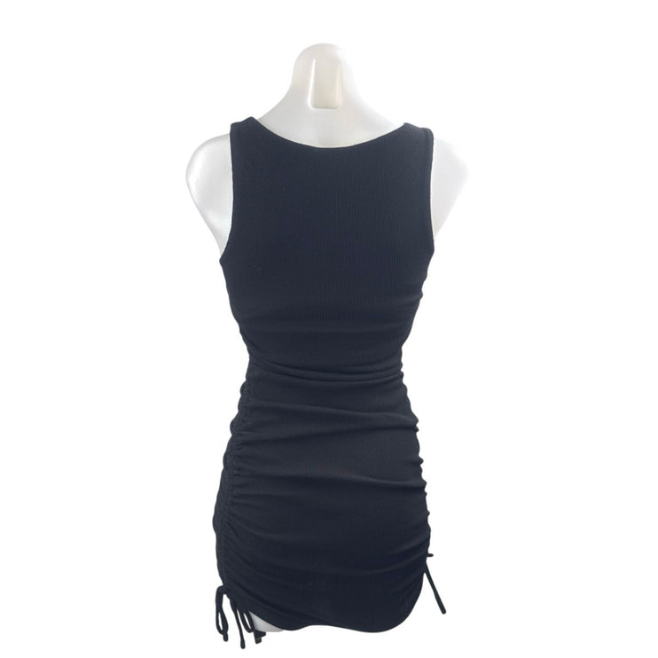 Lulus Women's Black Ribbed Ruched Sleeveless Mini Tank Sheath Bodycon Dress S
