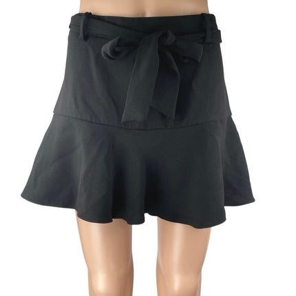 Zara Women's Black Ruffle Belted Tie Waist Mini A-Line Flared Skirt Skort Size M