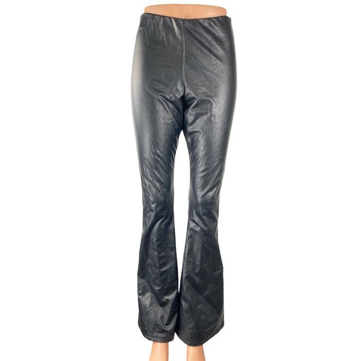 Dry Lake Black Faux Vegan Leather High Waisted Flare Bootcut Trousers Pants Sz S
