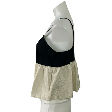 NEW LOFT Black White Sleeveless Cami Camisole Ruffle Peplum Crop Tank Top Size 4