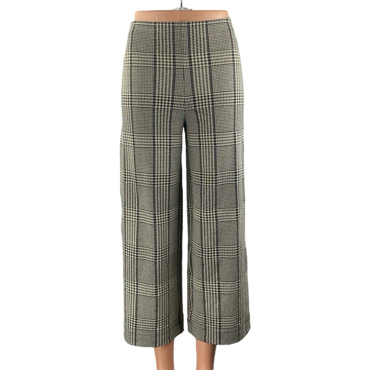 H&M Women's Black White Houndstooth High Rise Wide Leg Trousers Pants Size XS