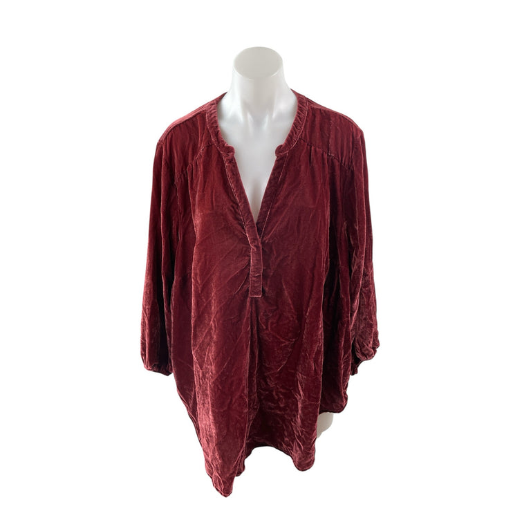 Torrid Harper Women Red Velvet Velour V Neck Long Sleeve Shirt Blouse Top Sz 3X