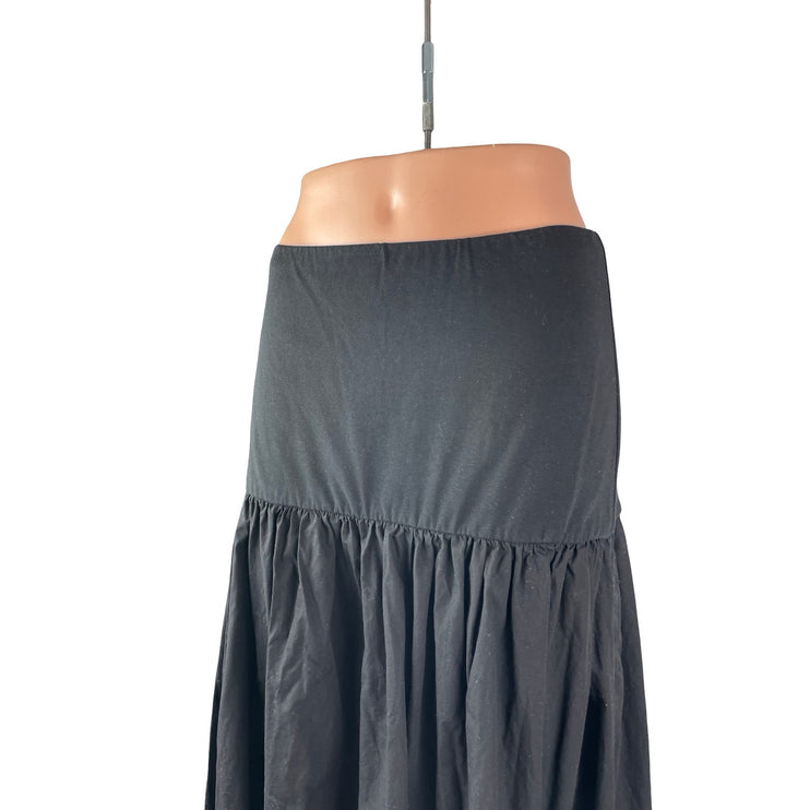Topshop Women's Black Drop Waist Pleated Pull On Boho A Line Midi Skirt Size M