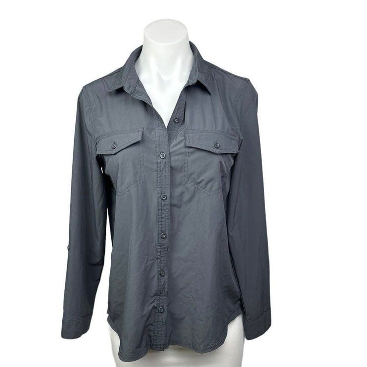 Eddie Bauer Women’s Grey Departure Classic Fit Button Up Long Sleeve Shirt Top S