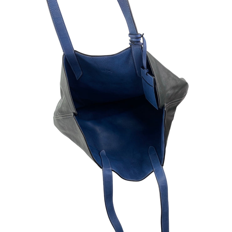 Coach Blue Black 100% Leather Reversible Zip Pocket ShoulderTote Bag Handbag OS