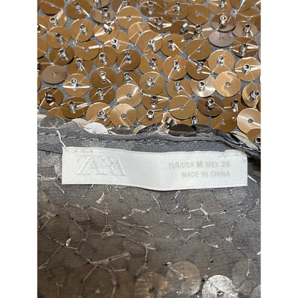 Zara Women's Black Sequin Embellished Sleeveless Scoop Neck Crop Tank Top Size M