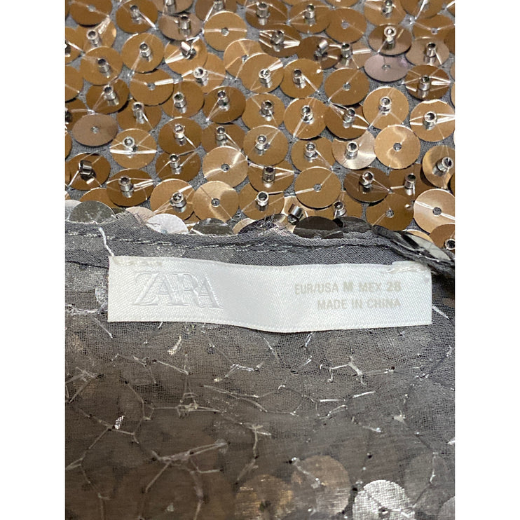 Zara Women's Black Sequin Embellished Sleeveless Scoop Neck Crop Tank Top Size M