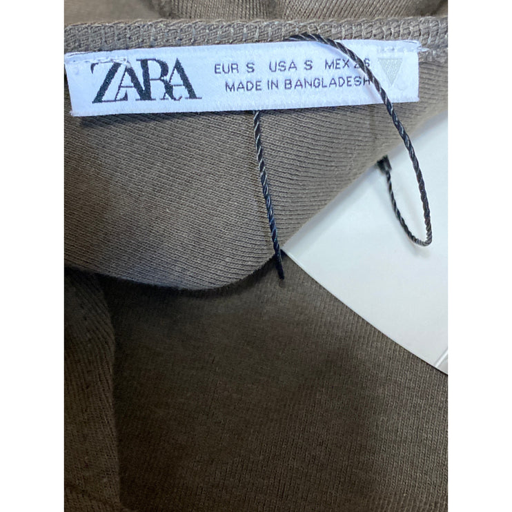 NEW Zara Women's Olive Green Open Back Knit Backless Long Sleeve Crop Top Size S