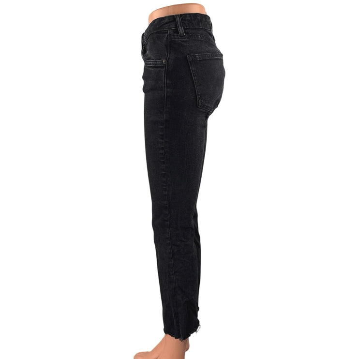 Zara Women's Black High Rise Slim Flared Bootcut Raw Crop Denim Jeans Size 4