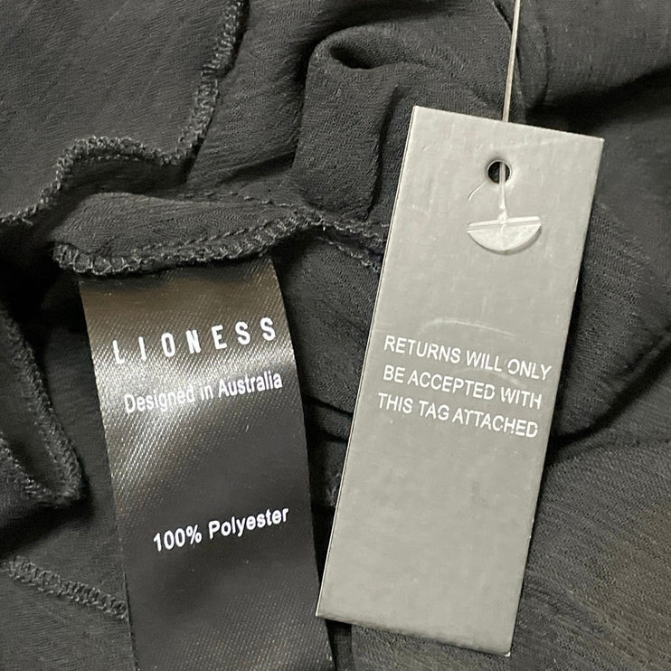 NEW Lioness Timeless Ruffle Black Sheer Mesh Scoop Neck Ruffle Blouse Top Sz L